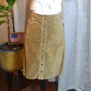 Prandina Pelle Italian Leather Button-Front Skirt Tan Calfskin Size 46